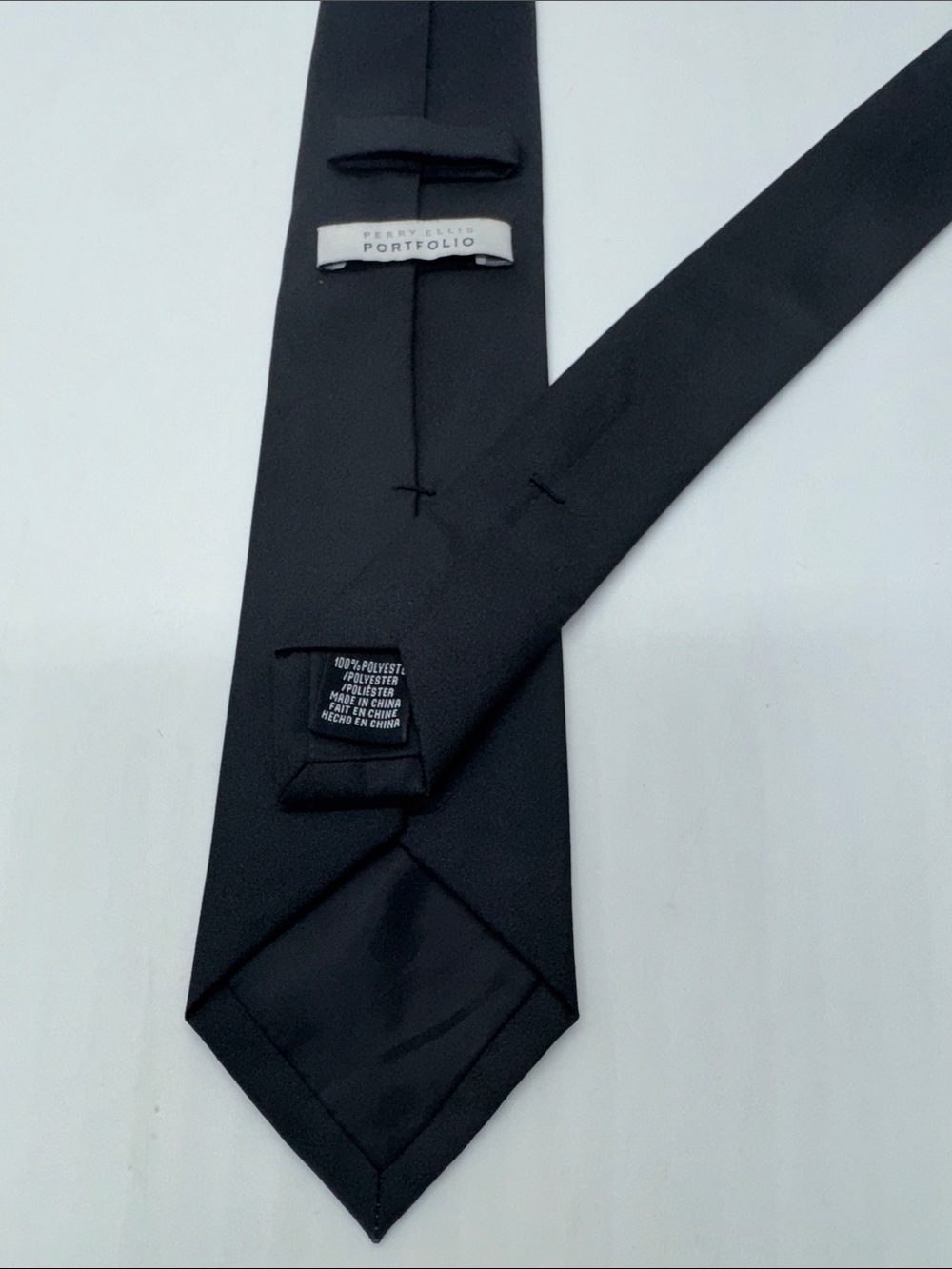 Perry Ellis Portfolio Men's Solid Black Classic Satin Neck Tie # 0160